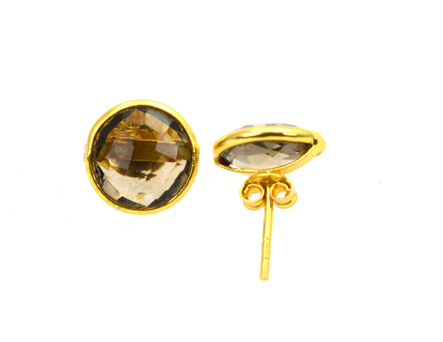 WHOLESALE 5PR 925 SOLID STERLING 24CT GOLD OVERLAY CUT SMOKY QUARTZ STUD LOT