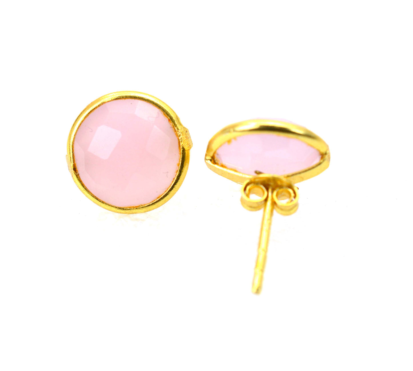 WHOLESALE 5PR 925 SOLID STERLING 24CT GOLD OVERLAY PINK ROSE QUARTZ STUD LOT