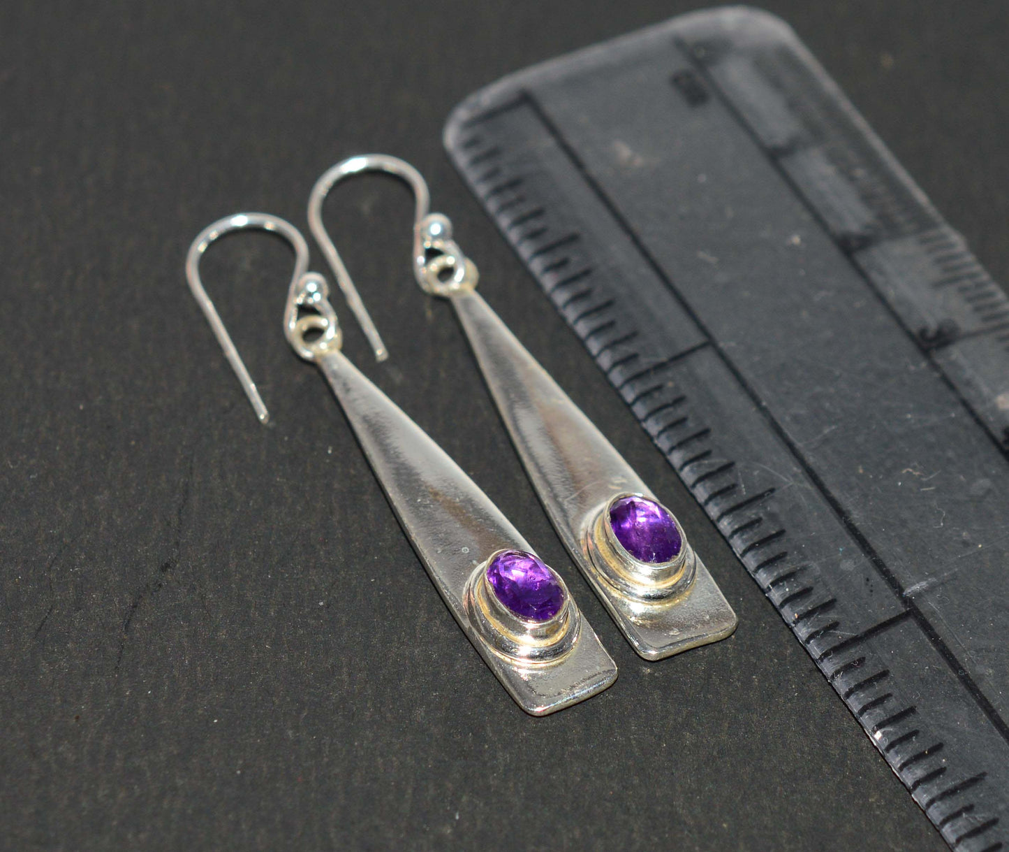 WHOLESALE 3PR 925 SOLID STERLING SILVER CUT PURPLE AMETHYST HOOK EARRING LOT