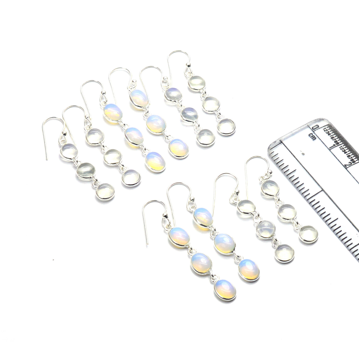 WHOLESALE 5PR 925 SOLID STERLING SILVER MILKY OPALITE HOOK EARRING LOT