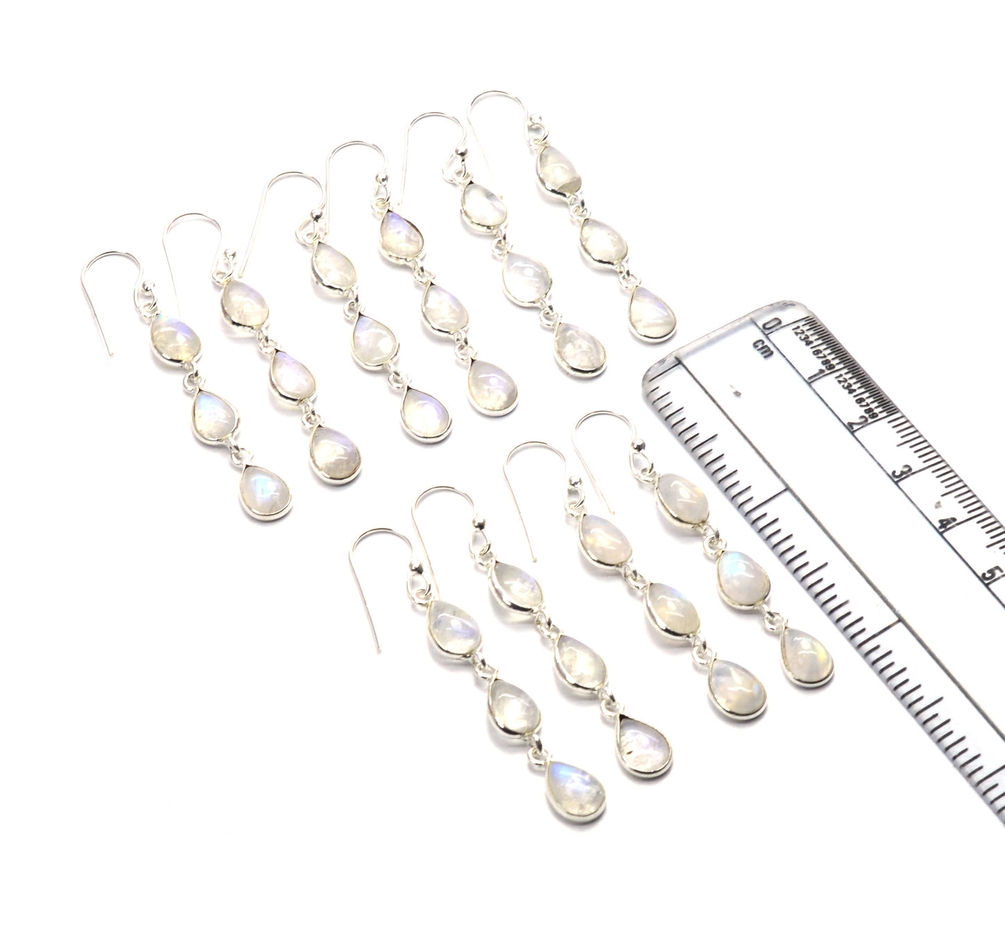 WHOLESALE 5PR 925 SOLID STERLING SILVER WHITE RAINBOW MOONSTONE EARRING LOT