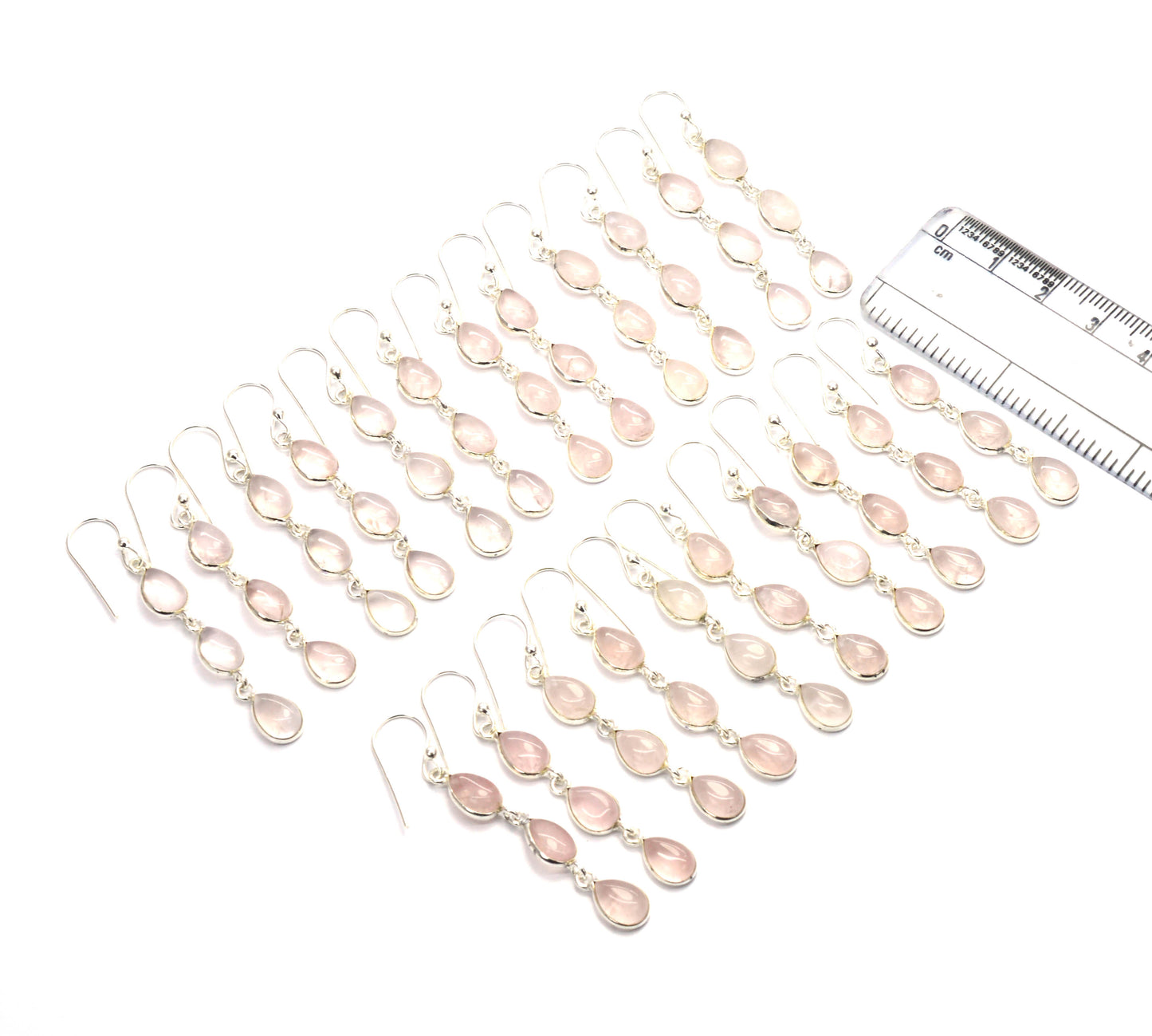 WHOLESALE 11PR 925 SOLID STERLING SILVER PINK ROSE QUARTZ HOOK EARRING LOT