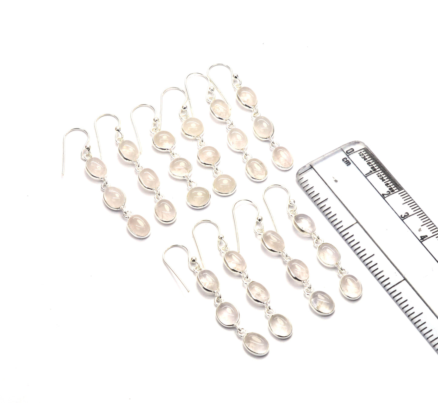 WHOLESALE 5PR 925 SOLID STERLING SILVER PINK ROSE QUARTZ HOOK EARRING LOT