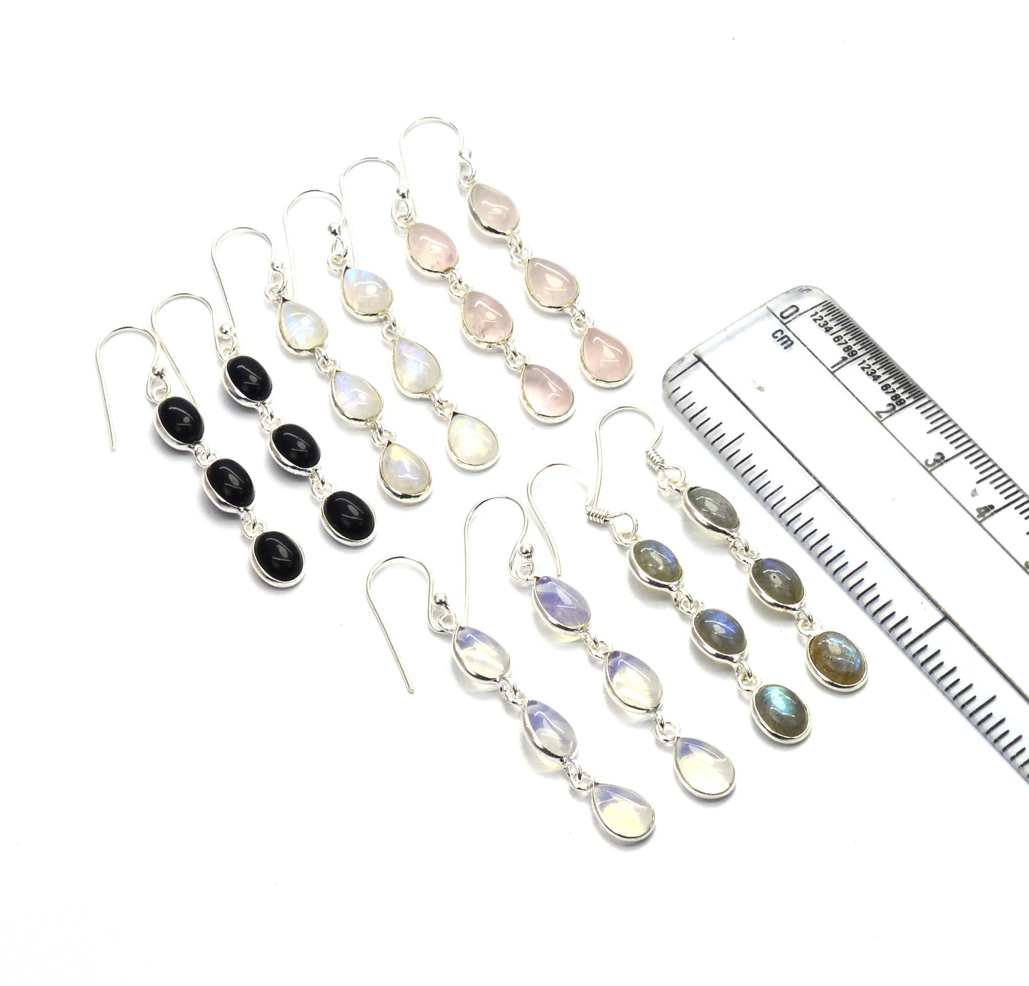 WHOLESALE 5PR 925 SOLID STERLING SILVER PINK ROSE QUARTZ MIX HOOK EARRING LOT