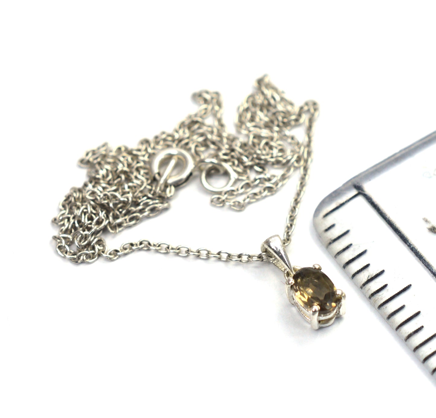 925 SOLID STERLING SILVER SMOKY QUARTZ CHAIN PENDANT - 18.5 INCH