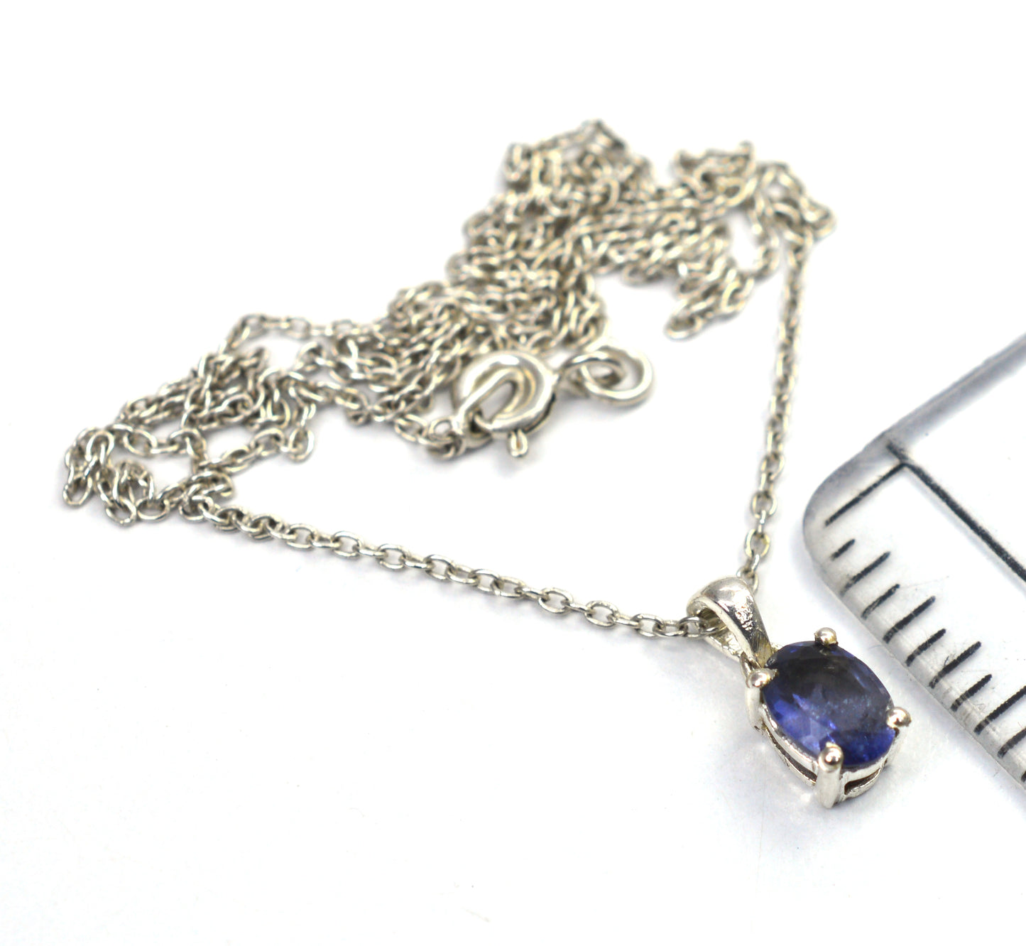 925 SOLID STERLING SILVER BLUE IOLITE CHAIN PENDANT -18.5 INCH