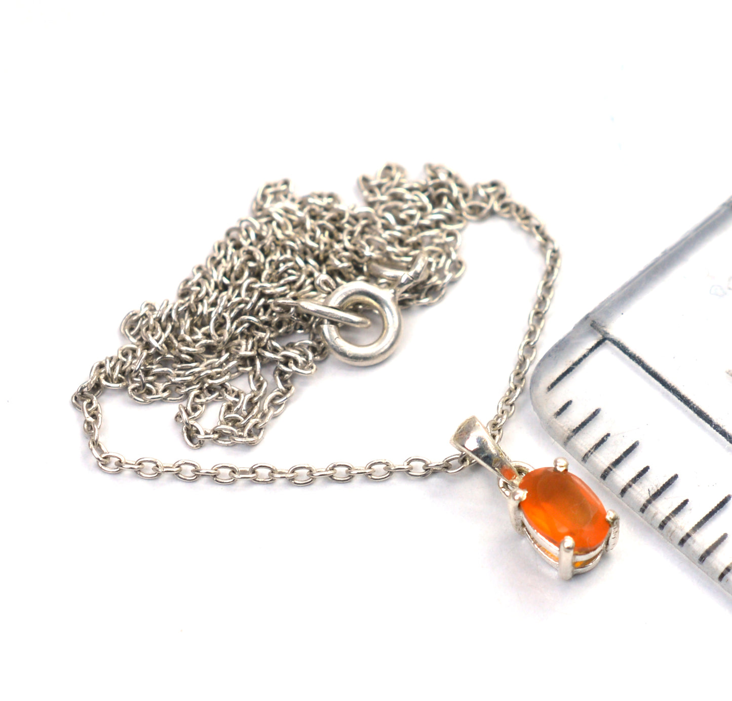 925 SOLID STERLING SILVER RED CARNELIAN CHAIN PENDANT -18.5 INCH