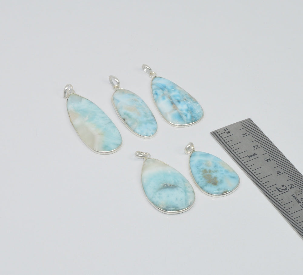 Wholesale 5Pc 925 Solid Sterling Silver Natural Blue Larimar Pendant Lot