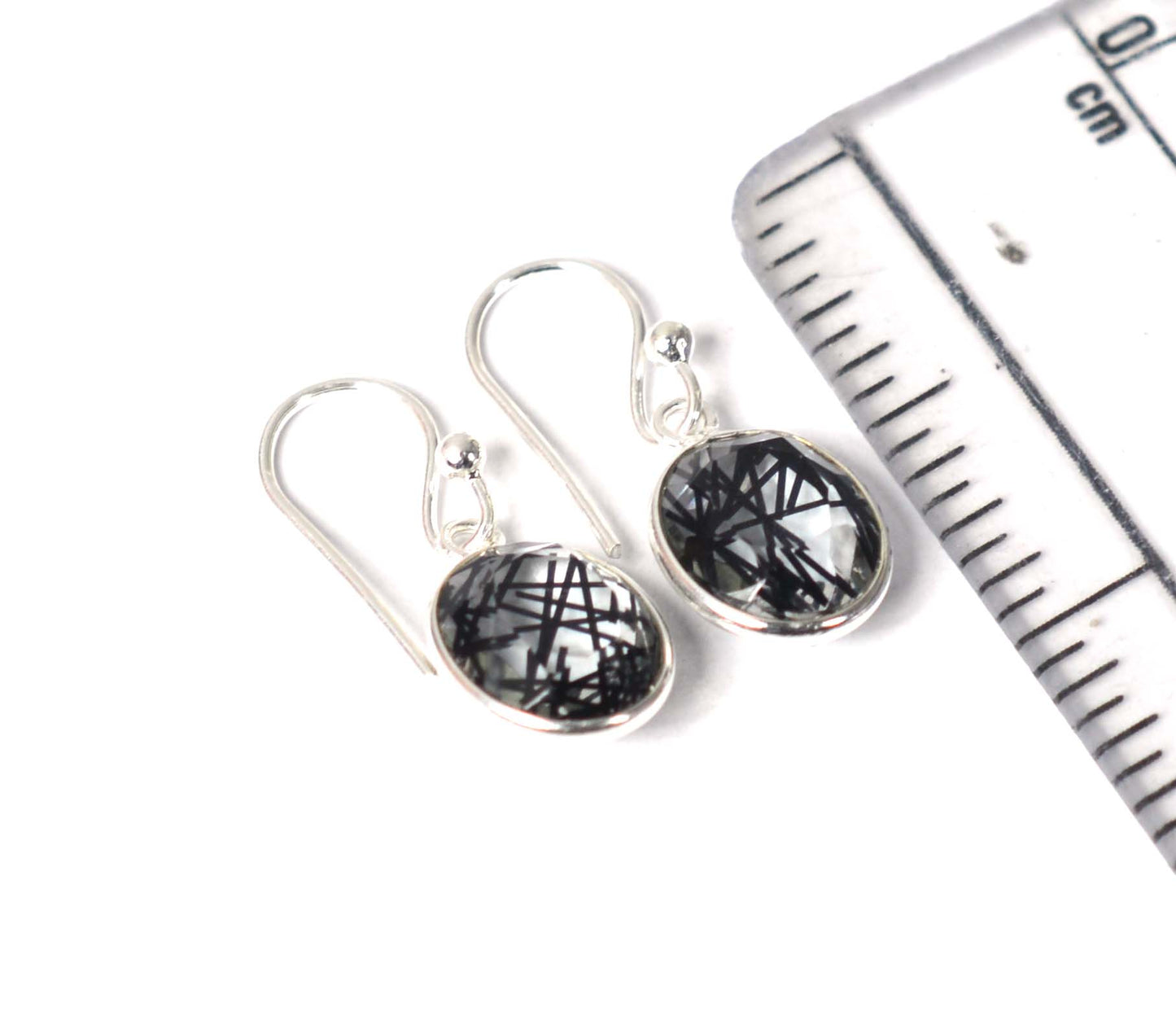 925 SOLID STERLING SILVER FACETED BLACK RUTILE HOOK EARRING-1 INCH