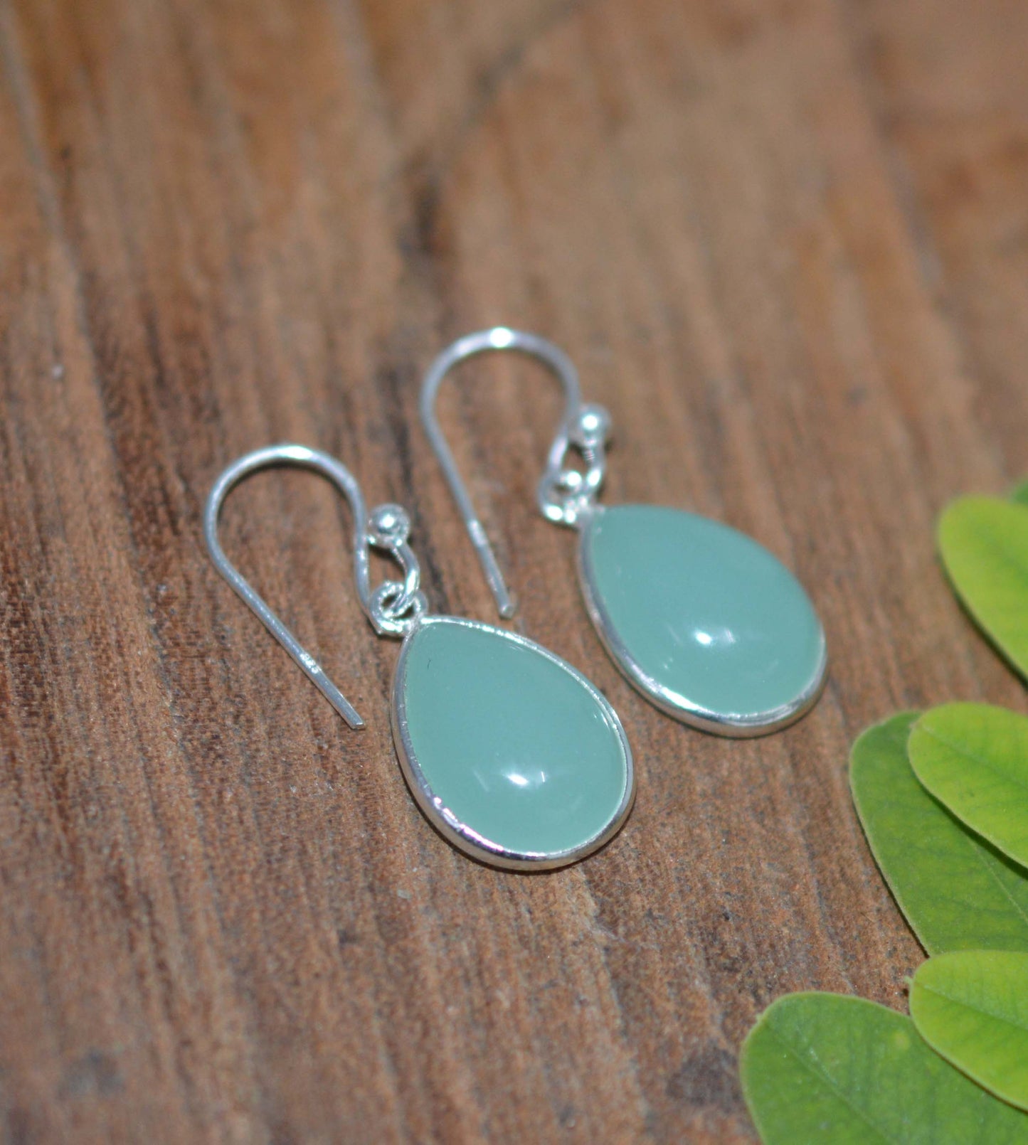 925 SOLID STERLING SILVER AQUA CHALCEDONY HOOK EARRING-1 INCH