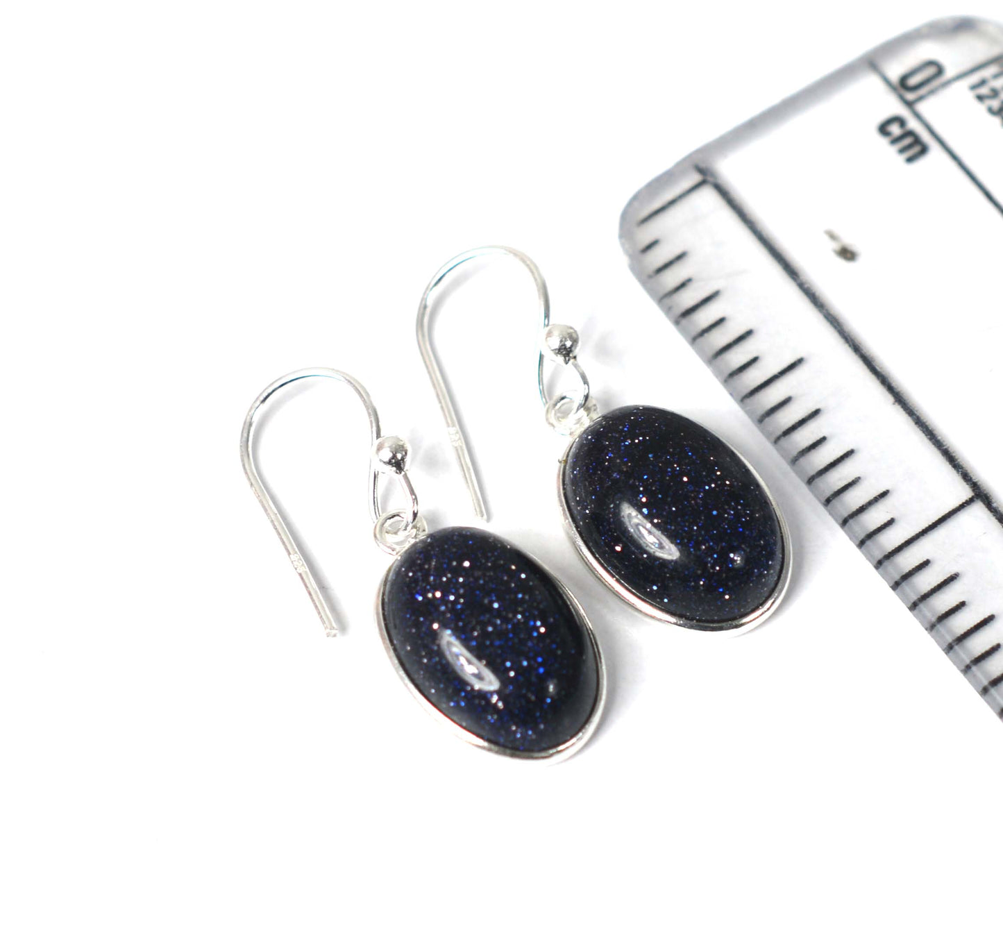 925 SOLID STERLING SILVER BLUE SUNSTONE HOOK EARRING-1 INCH