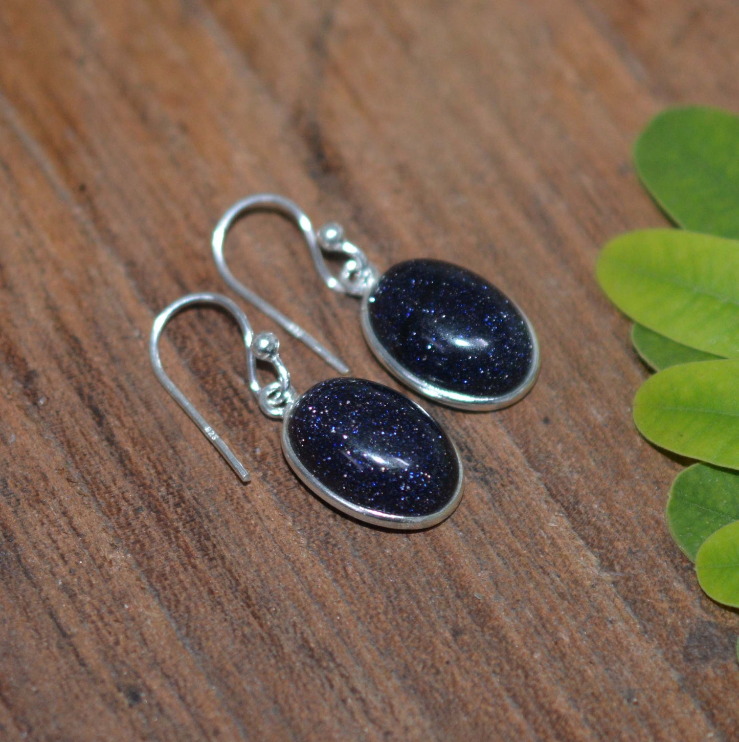 WHOLESALE 5PR 925 SOLID STERLING SILVER BLUE SUNSTONE HOOK EARRING LOT-1 INCH