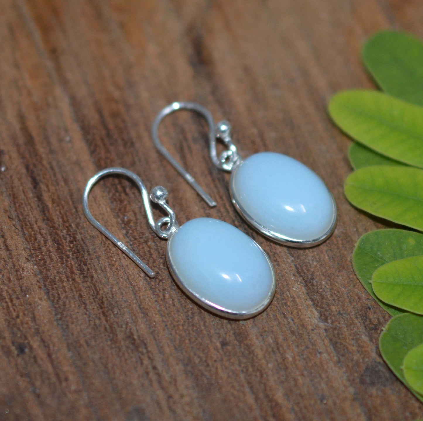 WHOLESALE 5PR 925 SOLID STERLING SILVER MILKY OPALITE HOOK EARRING LOT-1 INCH