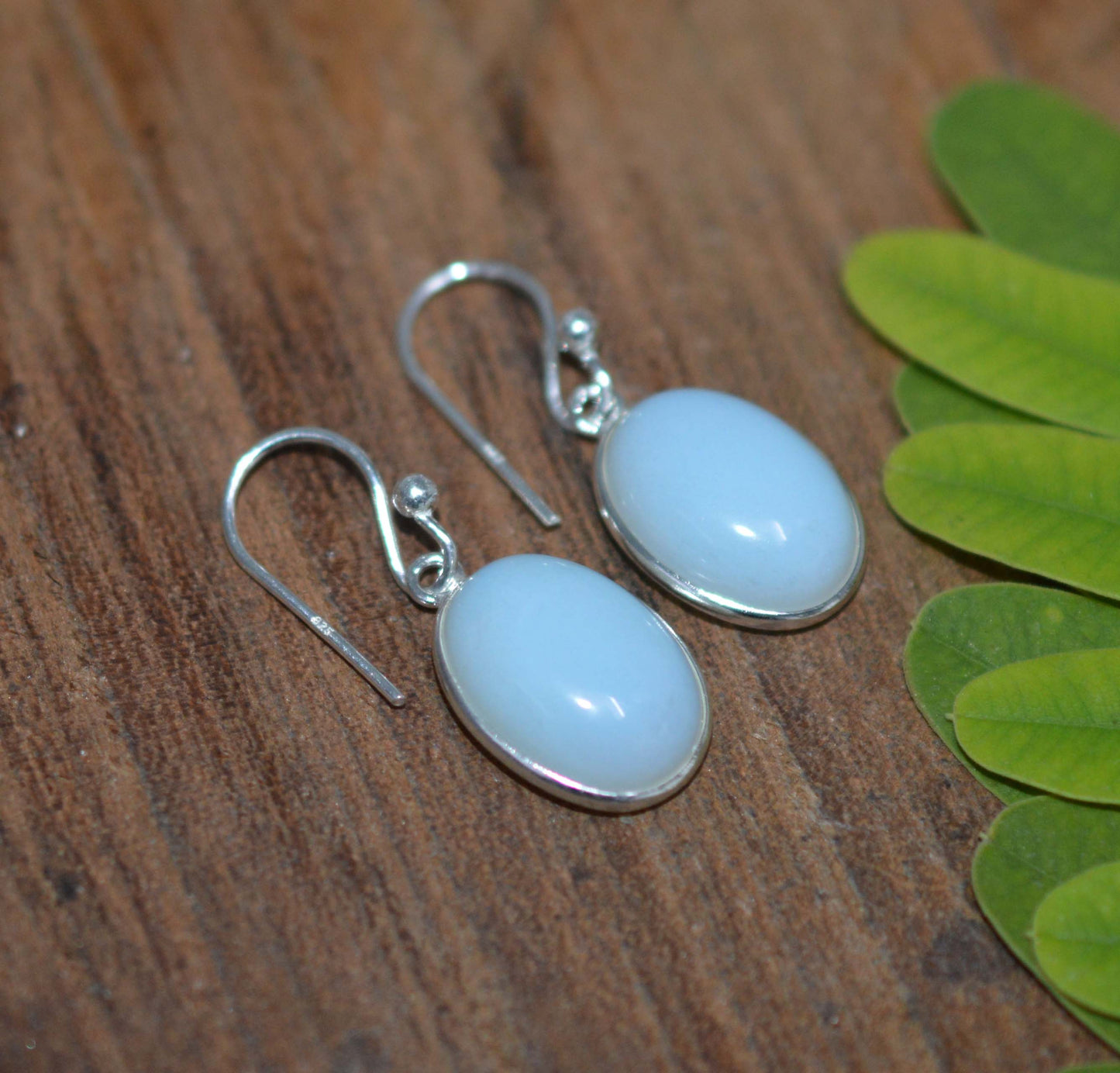 WHOLESALE 11PR 925 SOLIDSTERLING SILVER MILKY OPALITE HOOK EARRING LOT-1 INCH