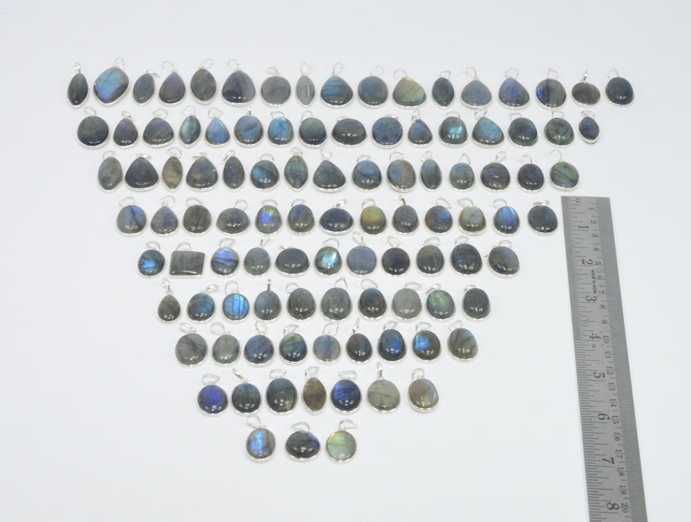 Wholesale 101Pc 925 Sterling Silver Blue Fiery Labradorite Pendant Lot Gtc176