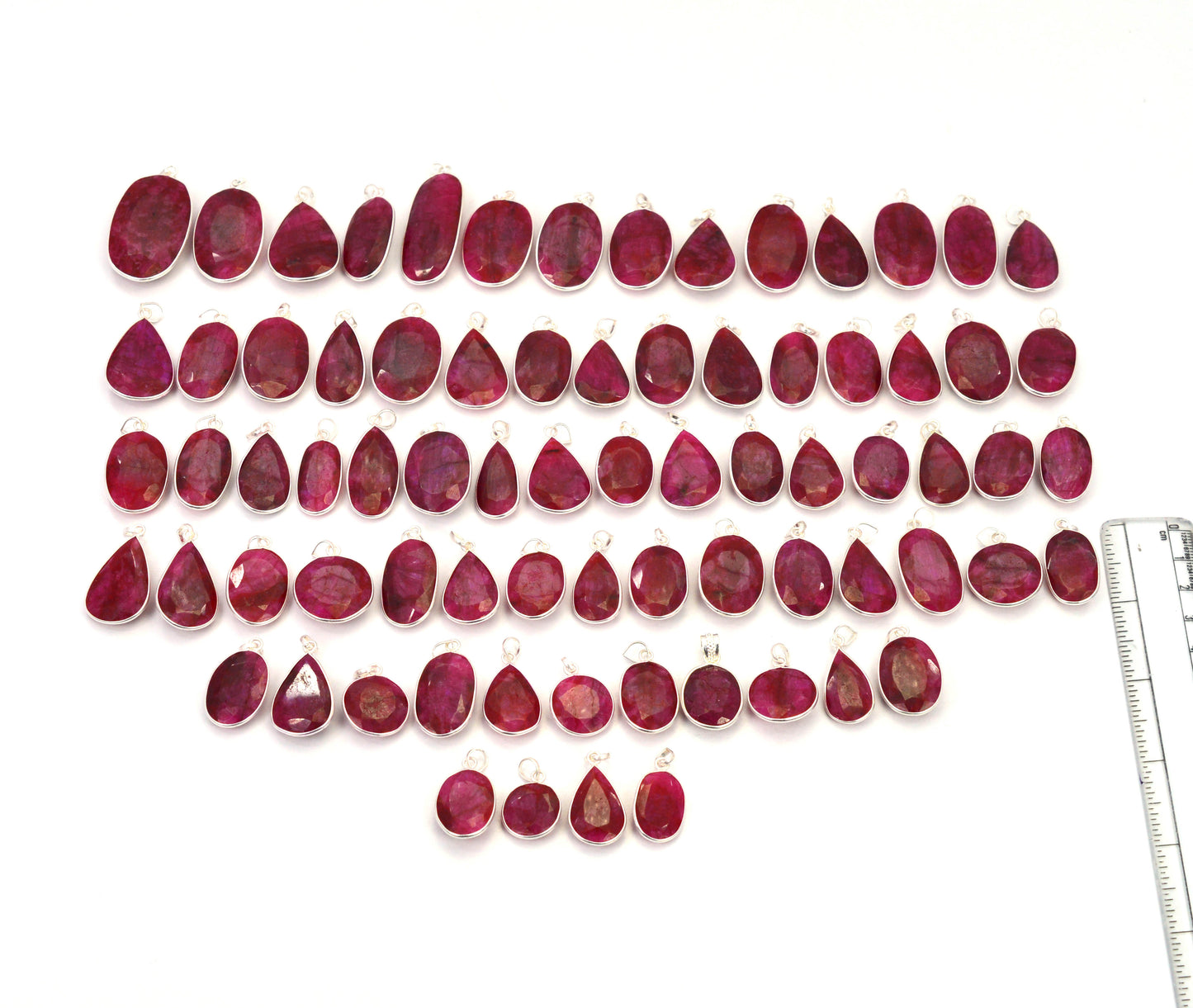 WHOLESALE 75PC 925 SOLID STERLING CUT Simulated Ruby PENDANT LOT