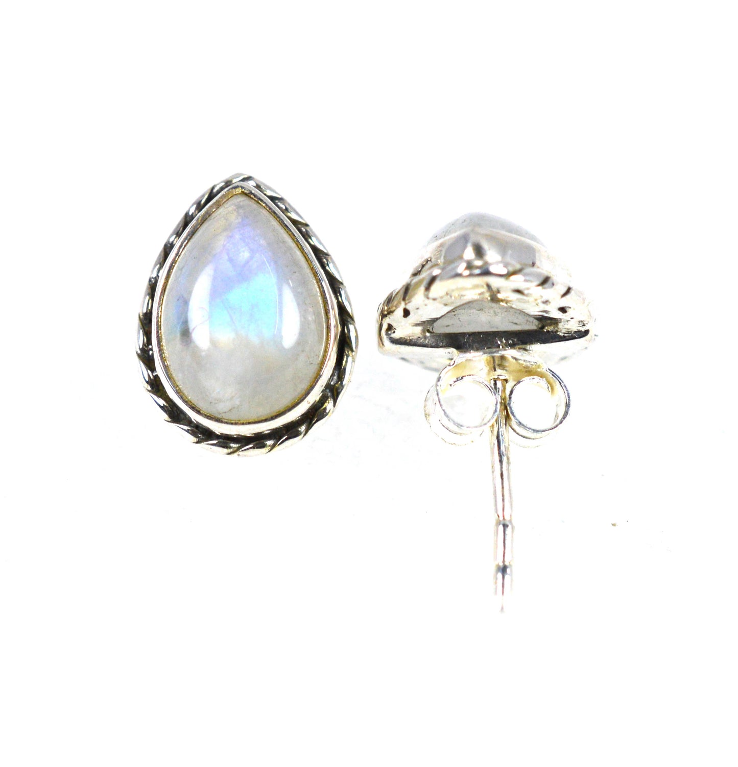 WHOLESALE 5PR 925 SOLID STERLING SILVER WHITE RAINBOW MOONSTONE STUD LOT