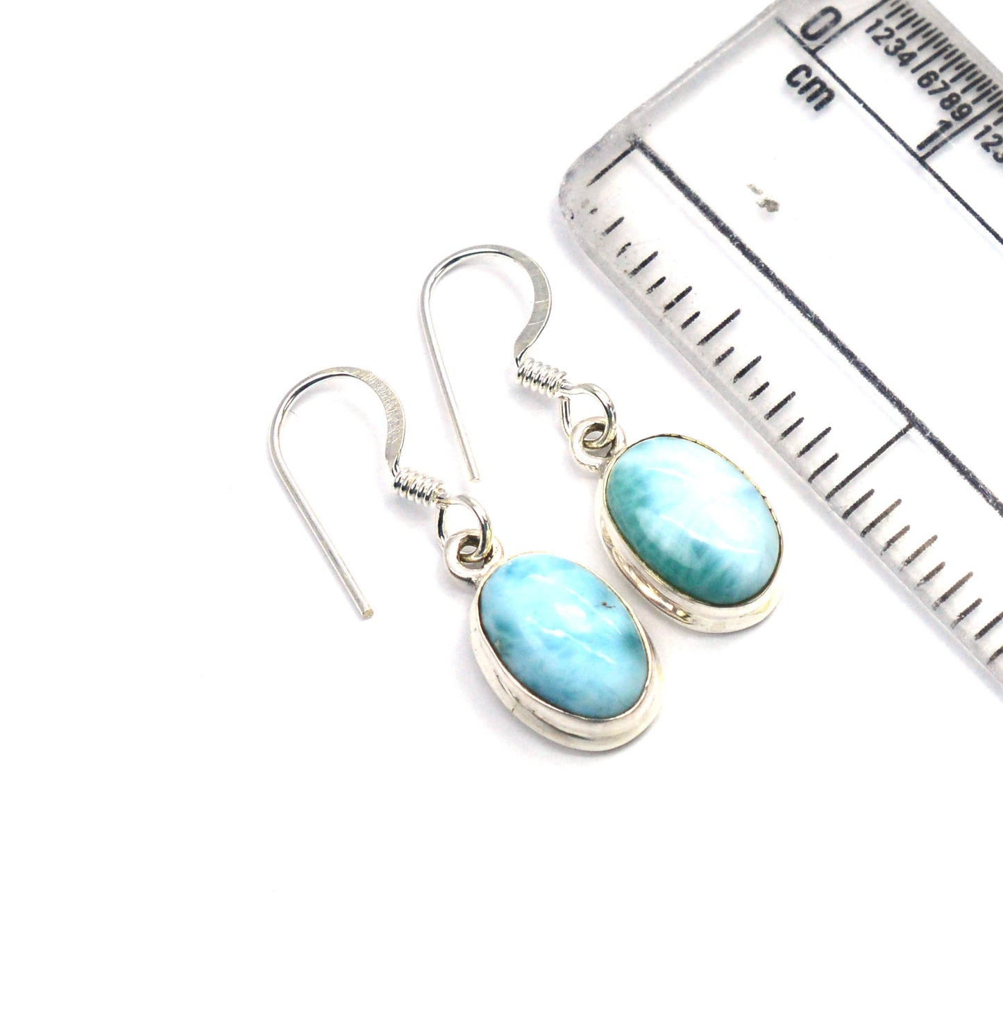 925 SOLID STERLING SILVER BLUE LARIMAR HOOK EARRING