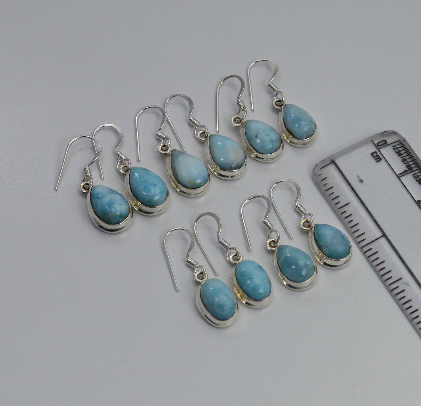 WHOLESALE 5PR 925 SOLID STERLING SILVER BLUE LARIMAR HOOK EARRING LOT