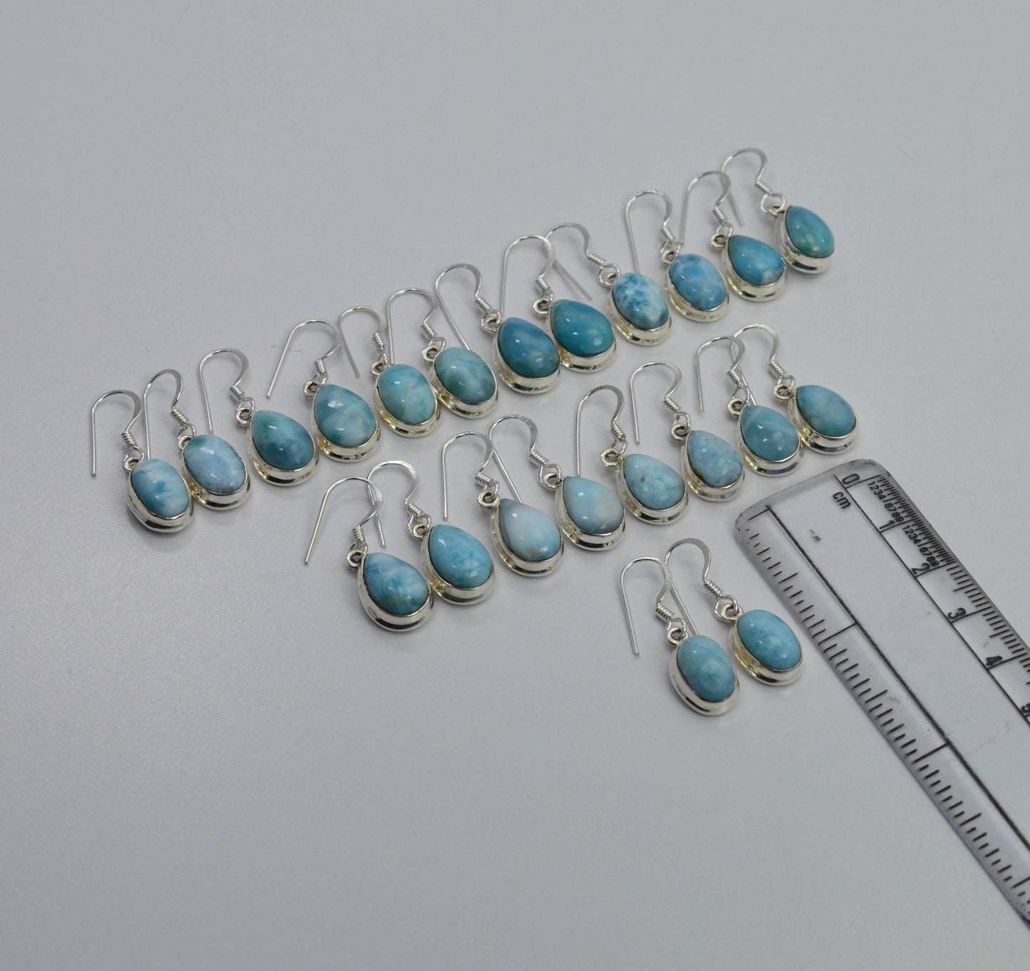WHOLESALE 11PR 925 SOLID STERLING SILVER BLUE LARIMAR HOOK EARRING LOT