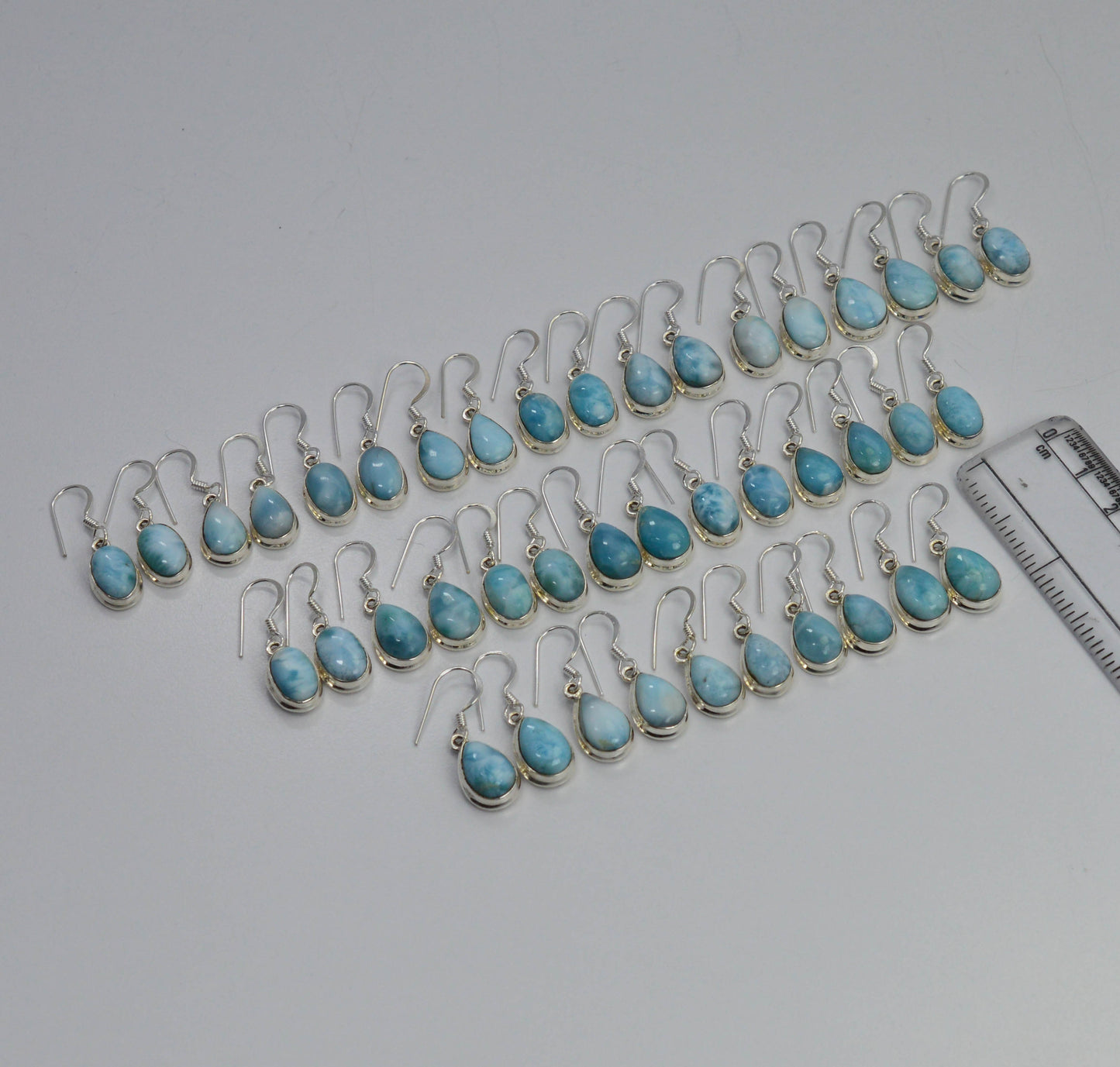WHOLESALE 21PR 925 SOLID STERLING SILVER BLUE LARIMAR HOOK EARRING LOT
