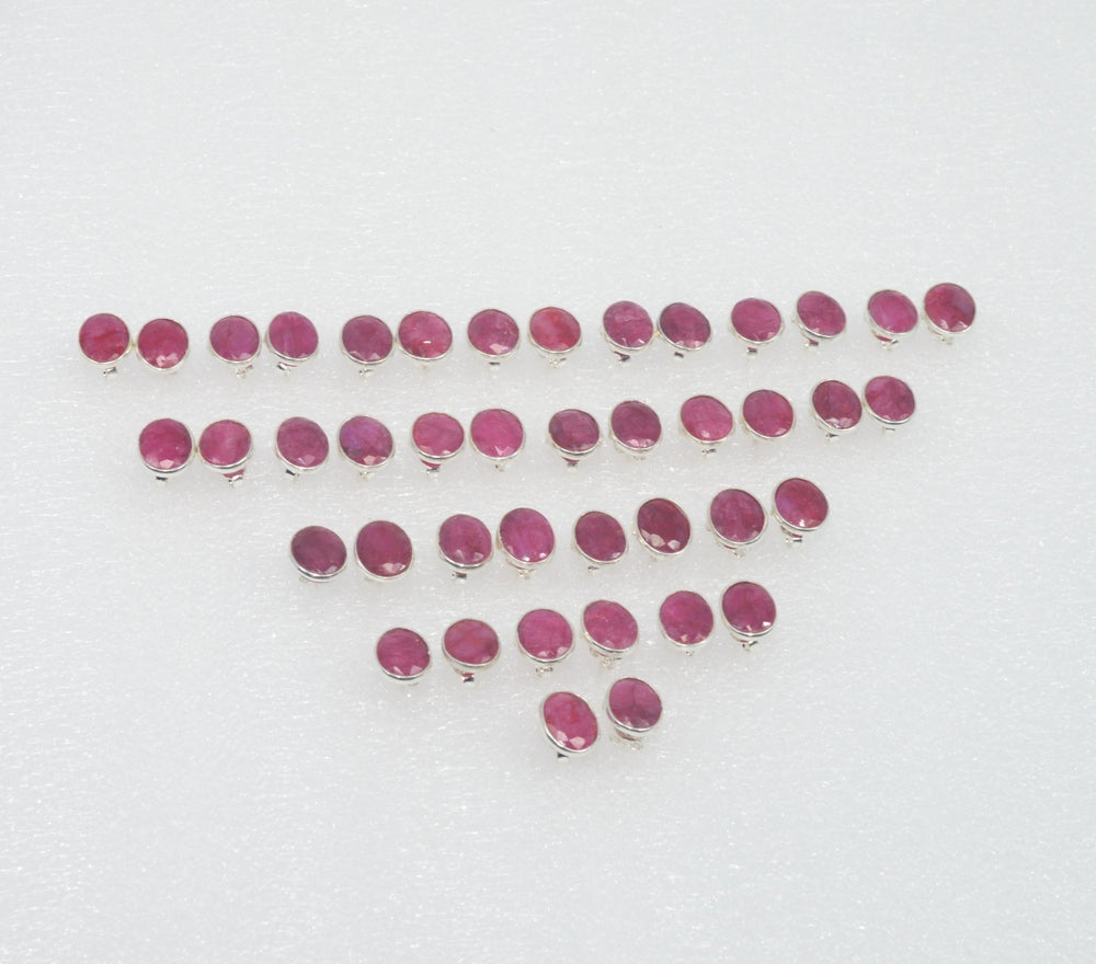 WHOLESALE 21PR 925 SOLID STERLING CUT Simulated Ruby STUD LOT