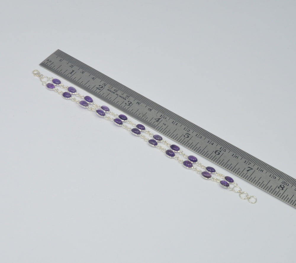 925 SOLID STERLING SILVER PURPLE AMETHYST HANDMADE BRACELET-7.7 INCH