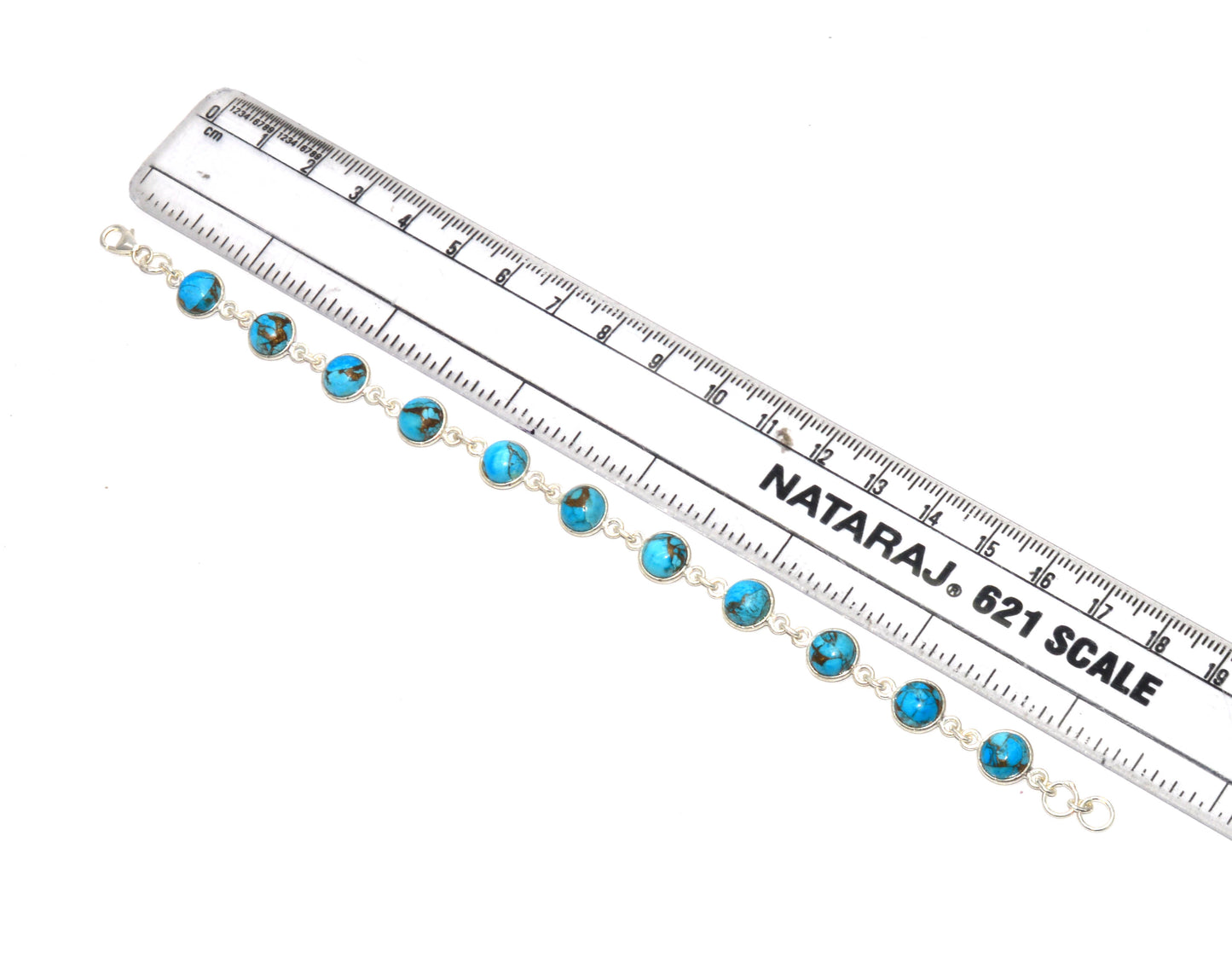 925 SOLID STERLING SILVER BLUE TURQUOISE HANDMADE BRACELET-7.6 INCH