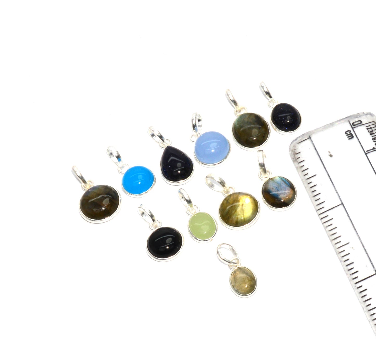 WHOLESALE 11PC 925 SOLID STERLING SILVER LABRADORITE MIX STONE PENDANT LOT