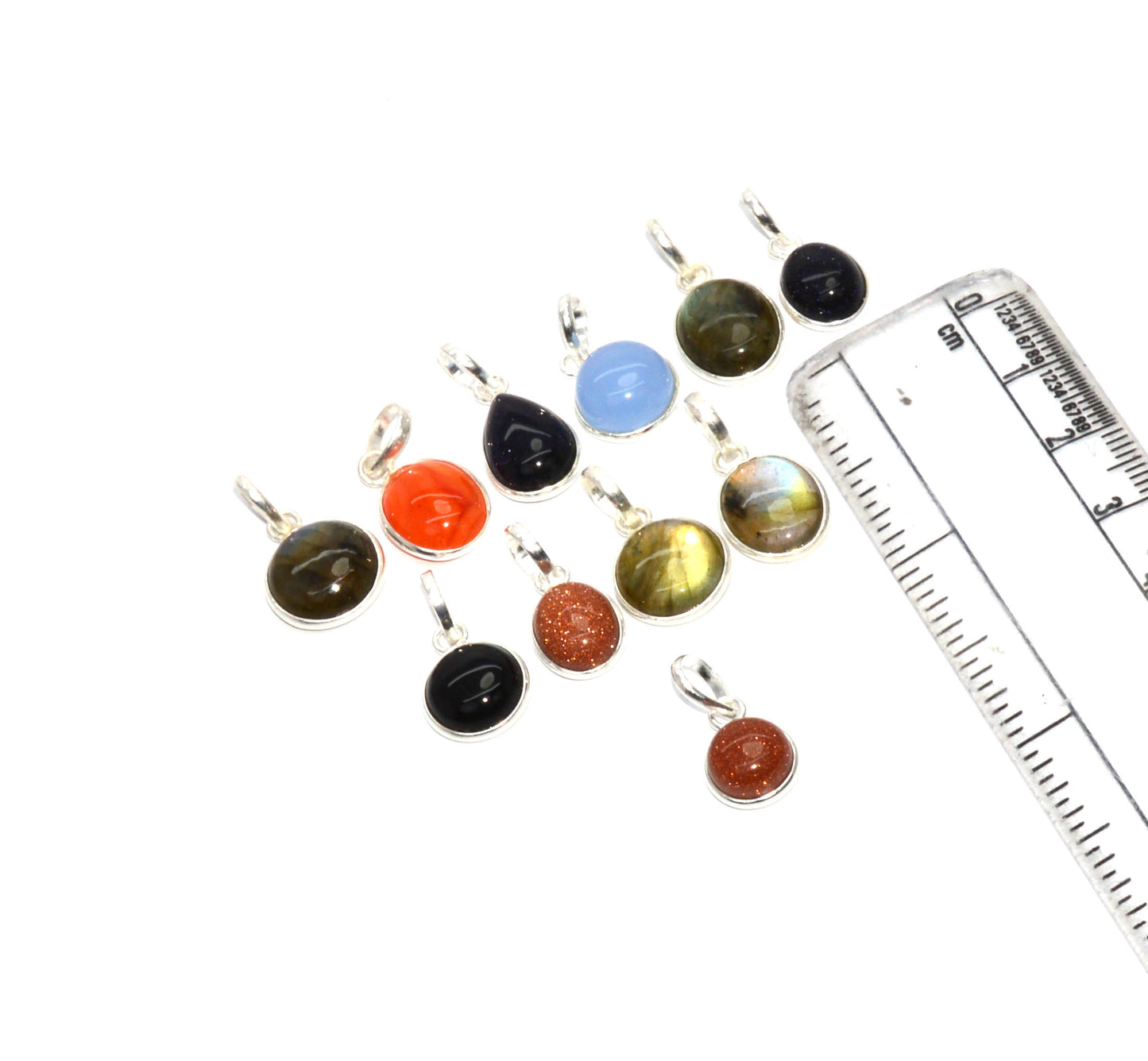 WHOLESALE 11PC 925 SOLID STERLING SILVER LABRADORITE MIX STONE PENDANT LOT