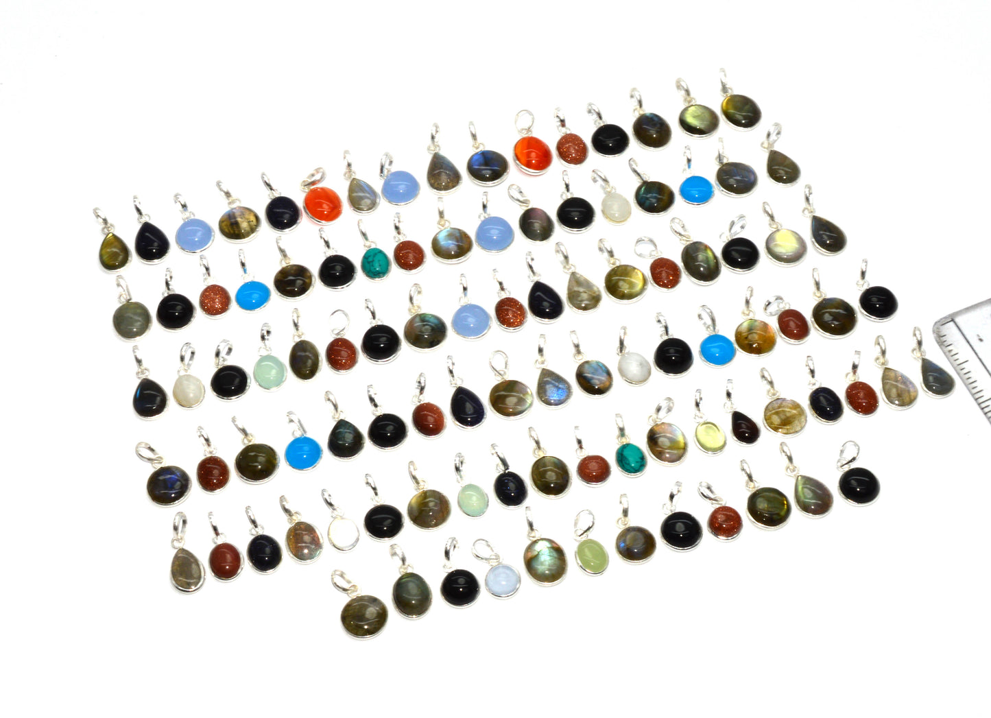 WHOLESALE 101PC 925 SOLID STERLING SILVER LABRADORITE MIX STONE PENDANT LOT
