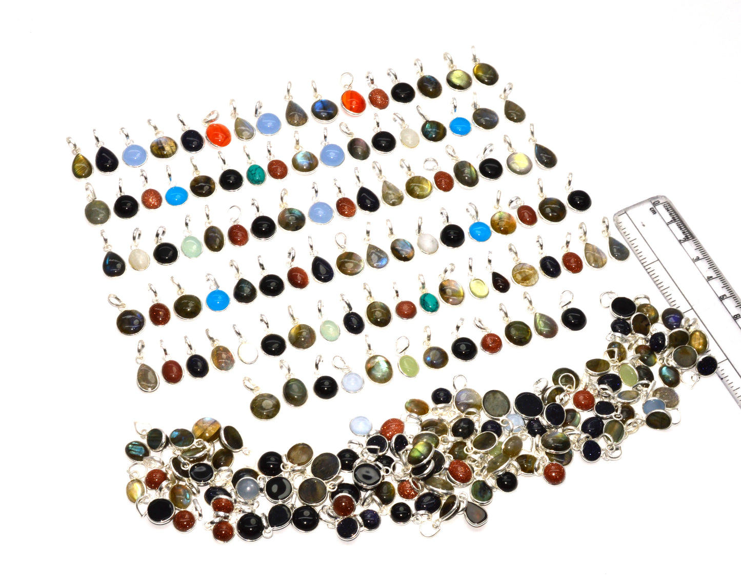 WHOLESALE 204PC 925 SOLID STERLING SILVER LABRADORITE MIX STONE PENDANT LOT