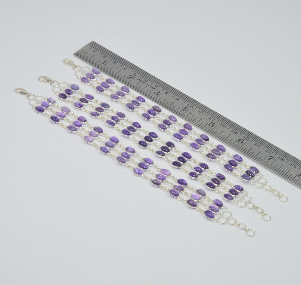 WHOLESALE 3PC 925 SOLID STERLING SILVER PURPLE AMETHYST BRACELET LOT