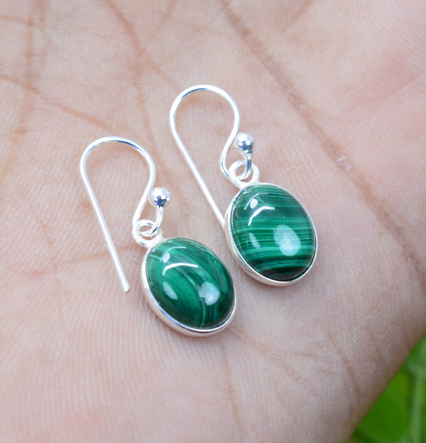 WHOLESALE 5PC SOLID STERLING SILVER GREEN MALACHITE HOOK EARRING LOT