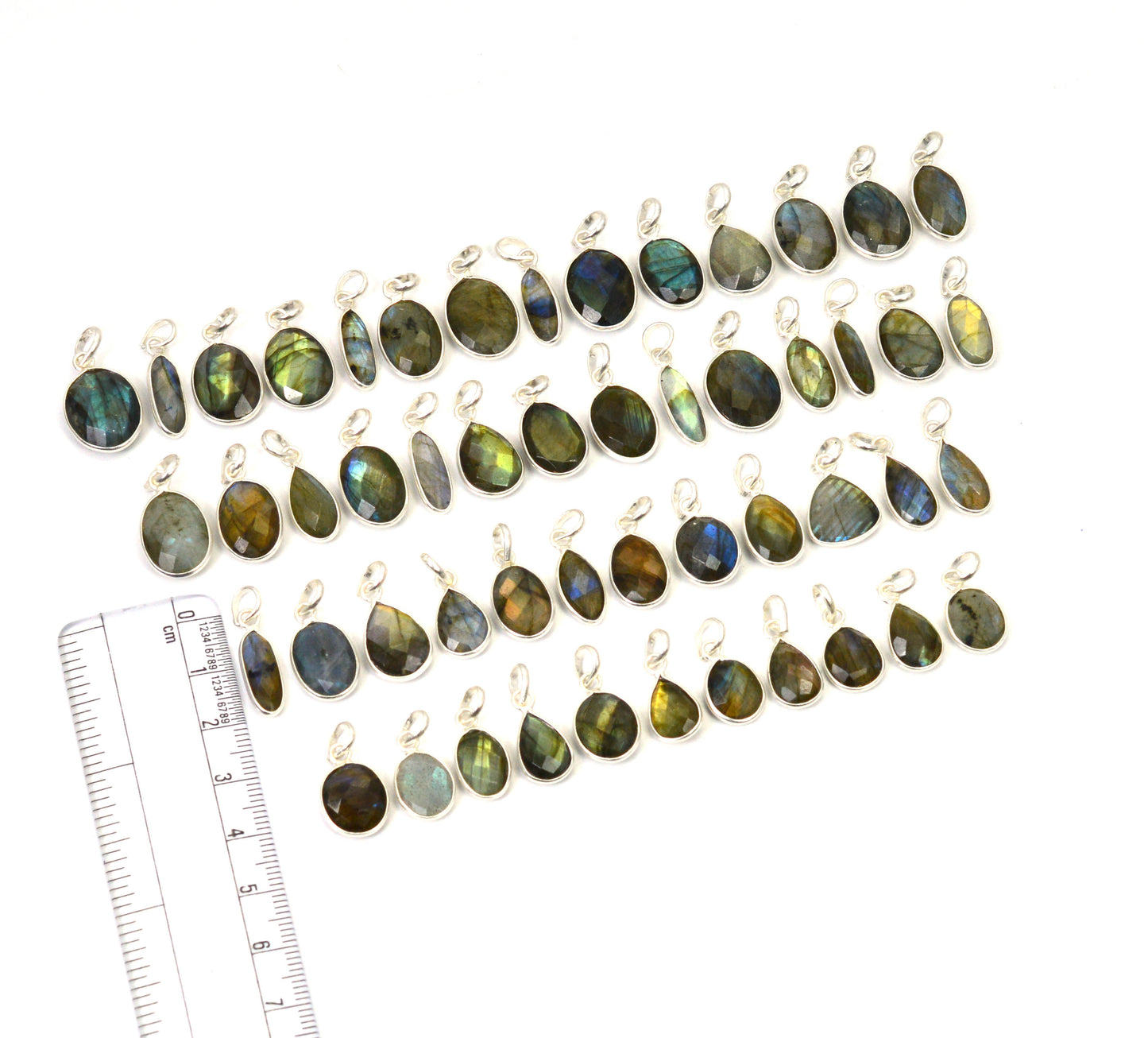 WHOLESALE 51PC 925 SOLID STERLING SILVER FACETED LABRADORITE PENDANT LOT