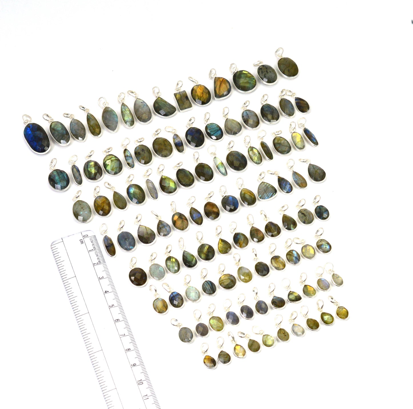 WHOLESALE 101PC 925 SOLID STERLING SILVER FACETED LABRADORITE PENDANT LOT