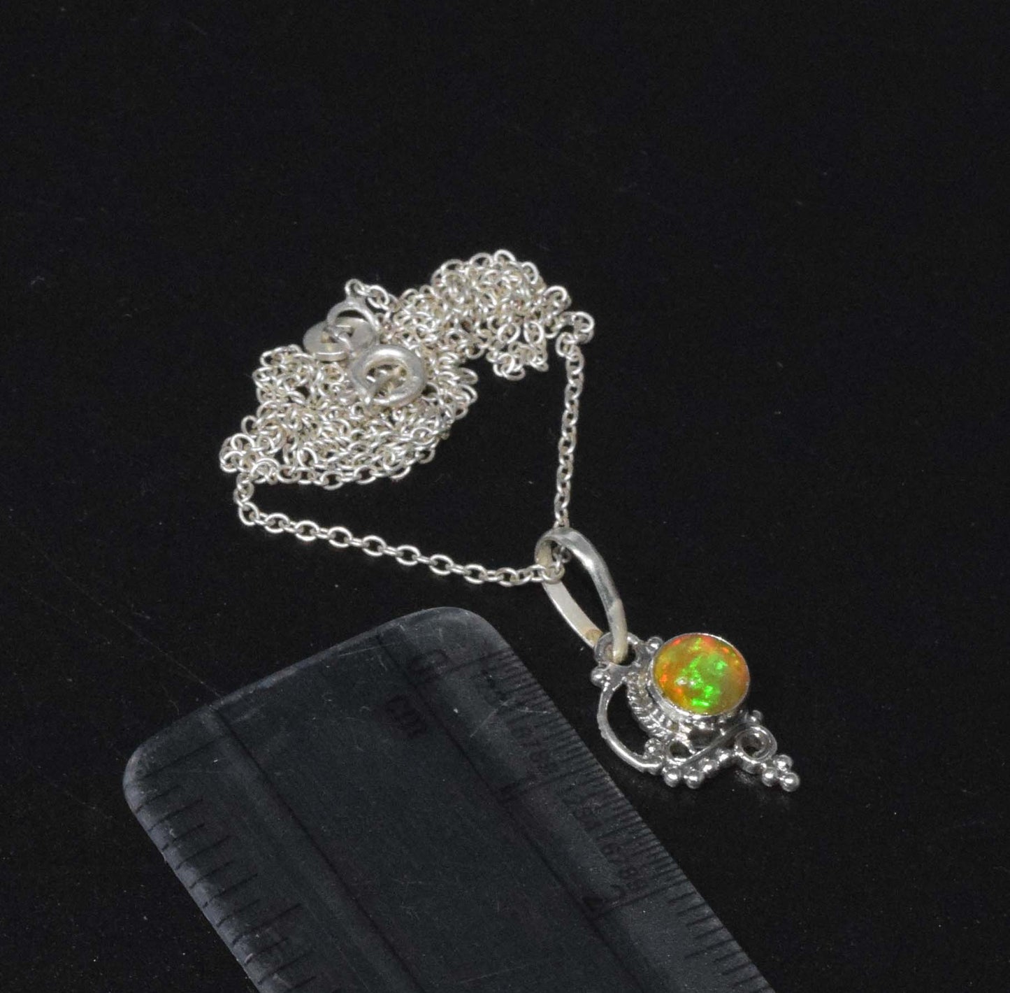 925 Solid Sterling Silver Natural Ethiopian Opal Chain Pendant-18.8 Inch