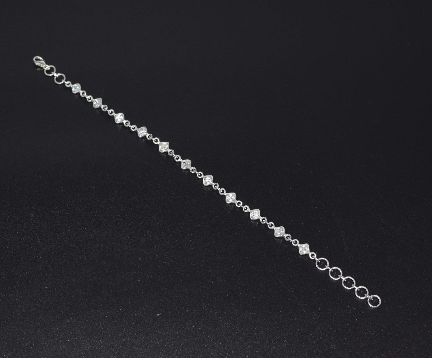 925 Solid Sterling Silver Faceted Gemstone Square Bracelet - 4.3 Grams