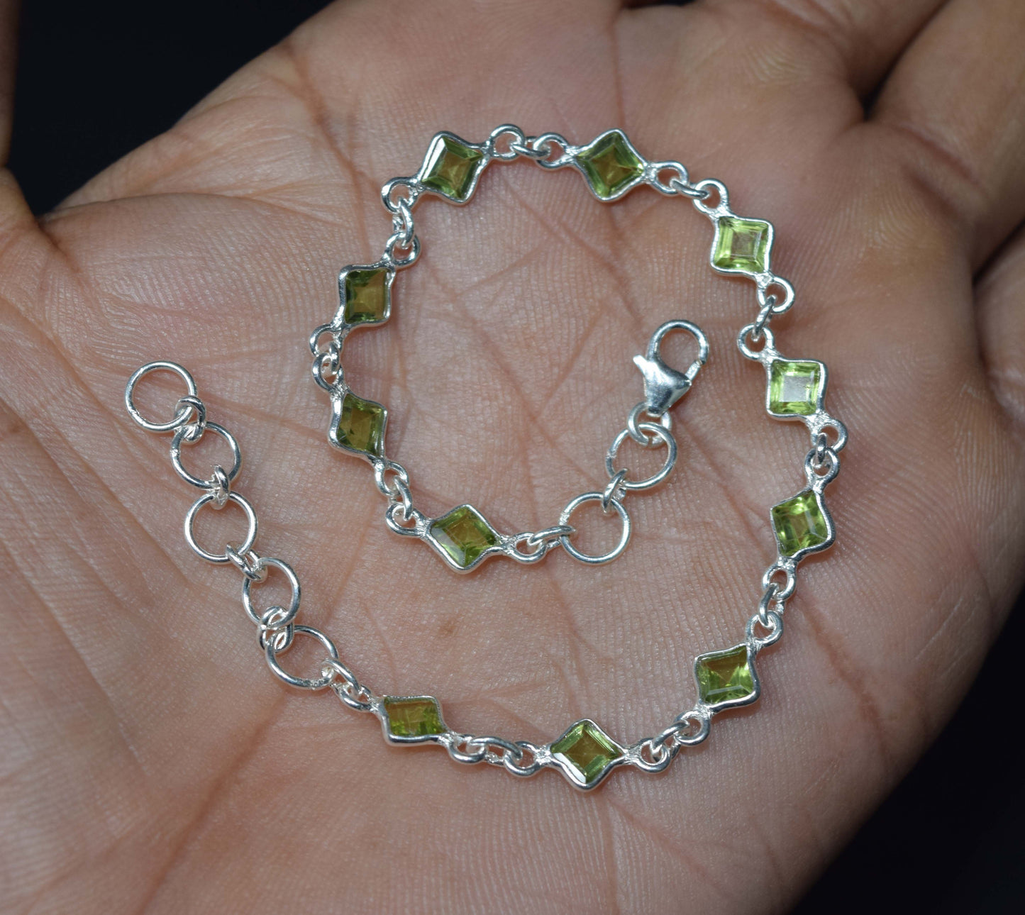 Wholesale 5PC 925 Solid Sterling Silver Faceted Green Peridot Bracelet Lot