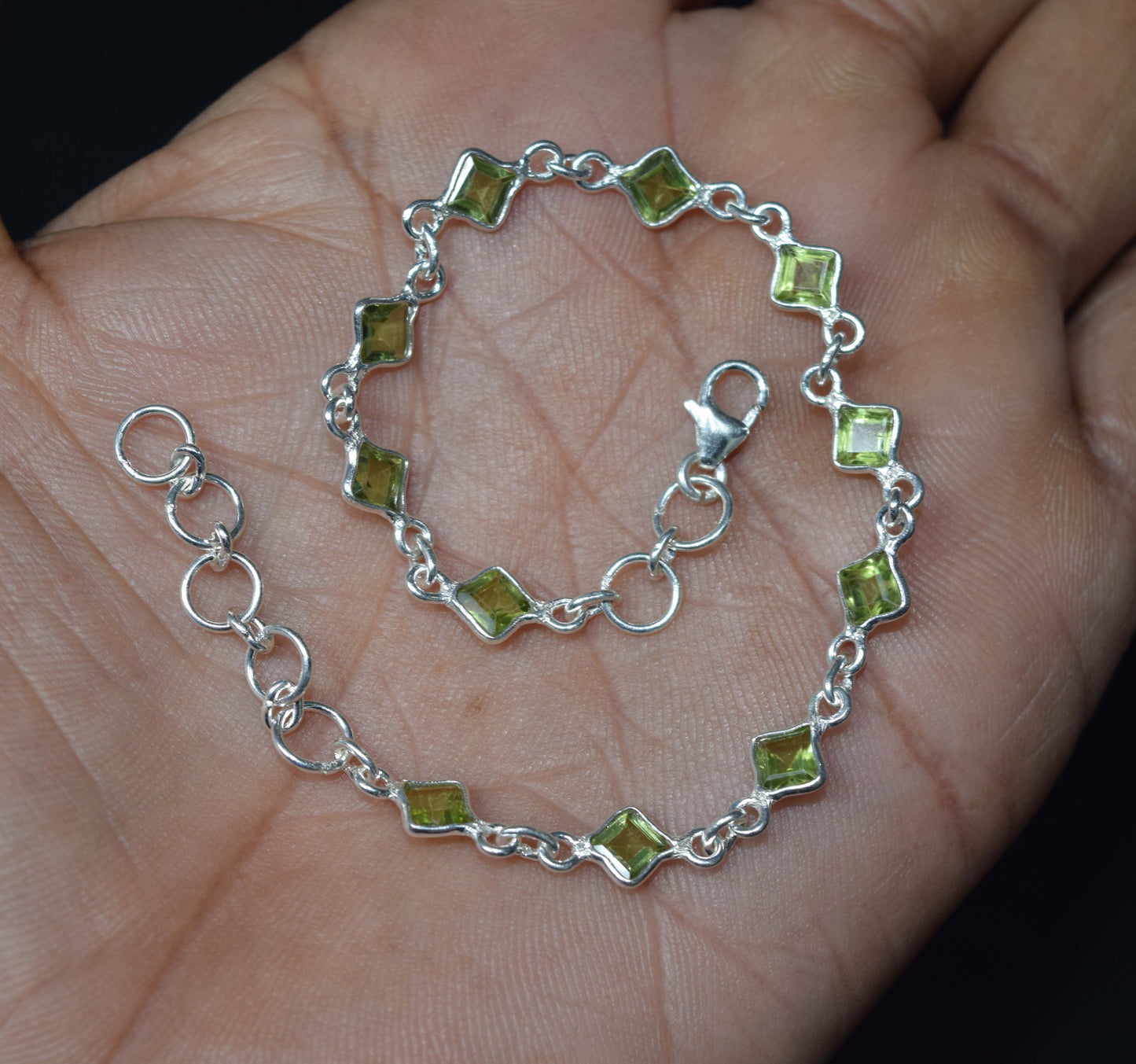 Wholesale 10PC 925 Solid Sterling Silver Faceted Green Peridot Bracelet Lot