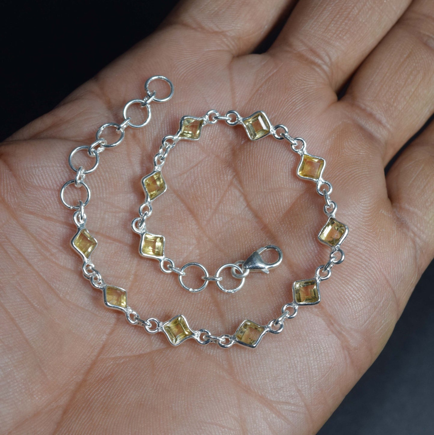 Wholesale 5PC 925 Solid Sterling Silver Faceted Yellow Citrine Bracelet Lot