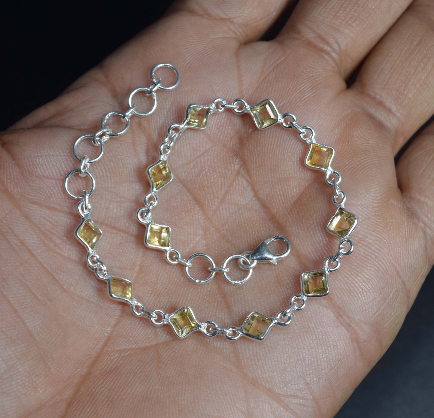 Wholesale 10PC 925 Solid Sterling Silver Faceted Yellow Citrine Bracelet Lot
