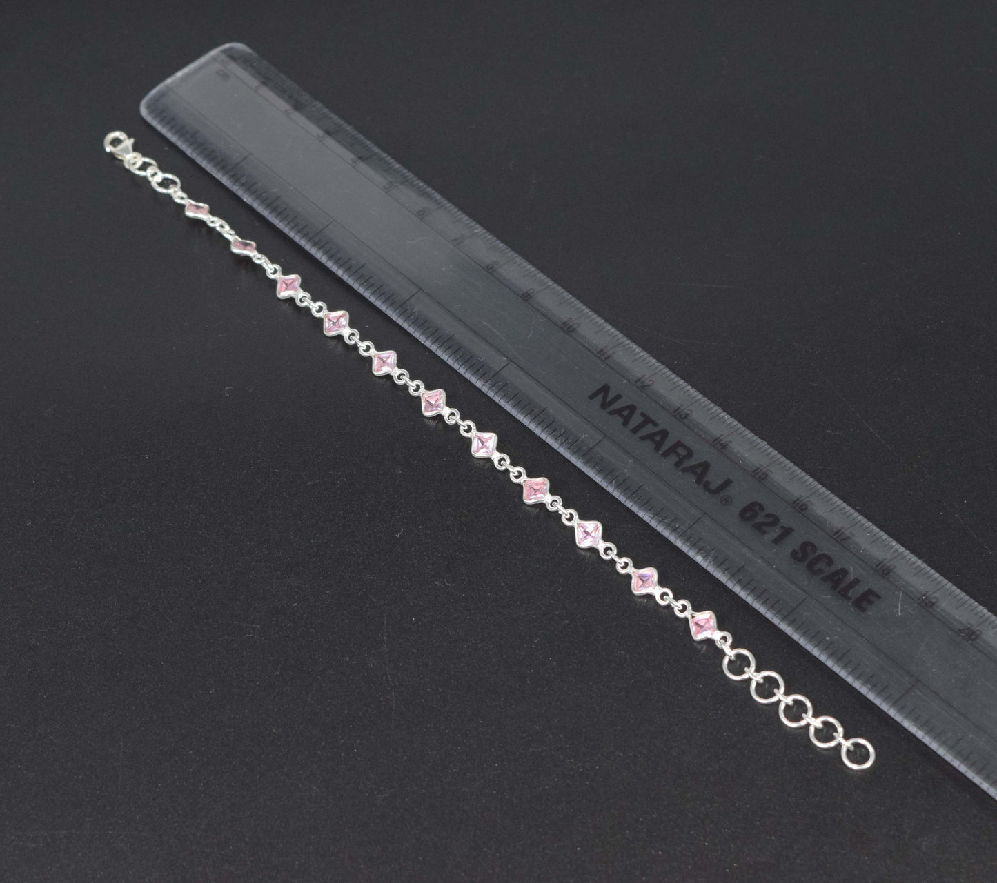 925 Solid Sterling Silver Faceted Pink Topaz HANDMADE BRACELET-8 Inch