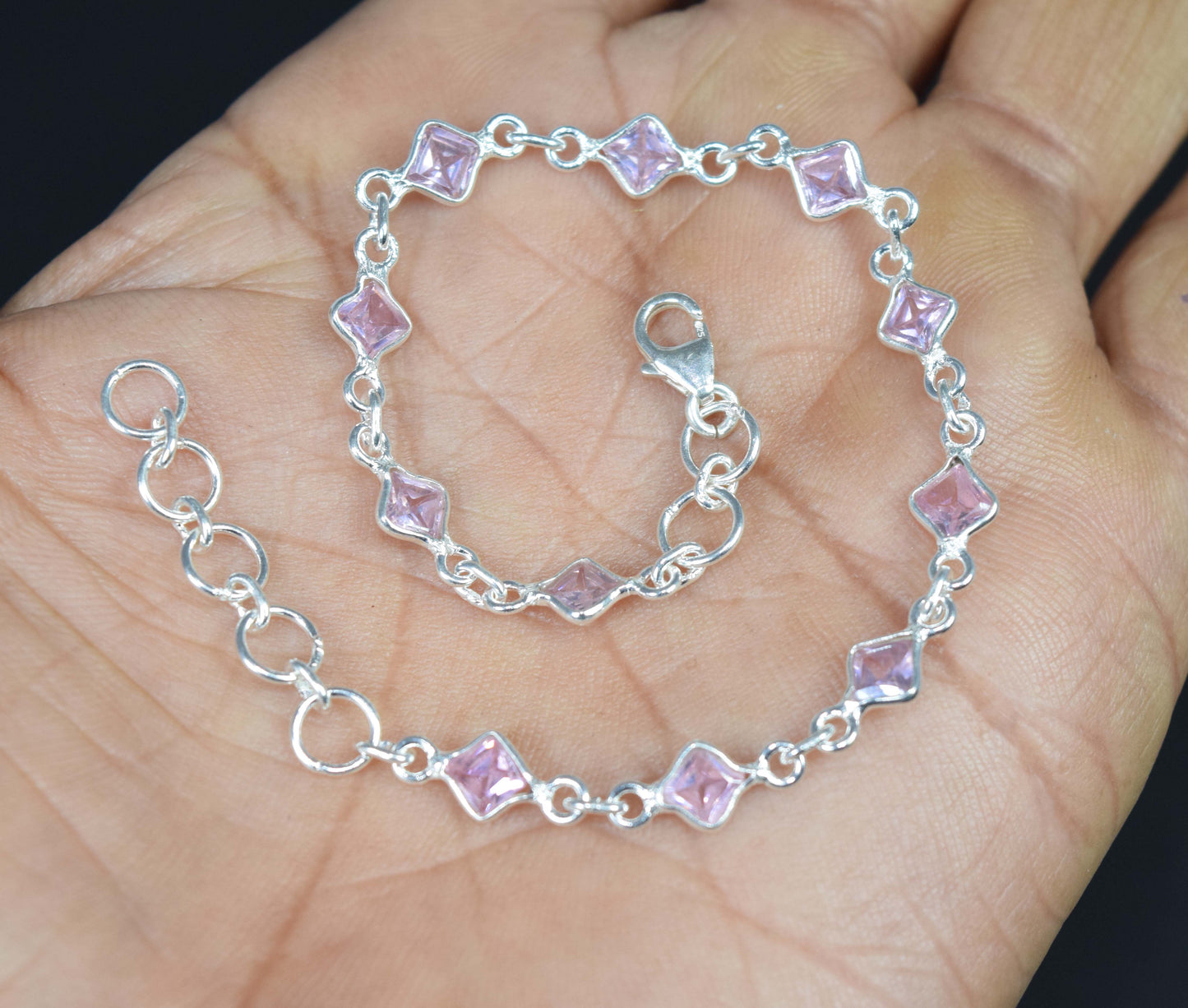 Wholesale 10PC 925 Solid Sterling Silver Faceted Pink Topaz Bracelet Lot