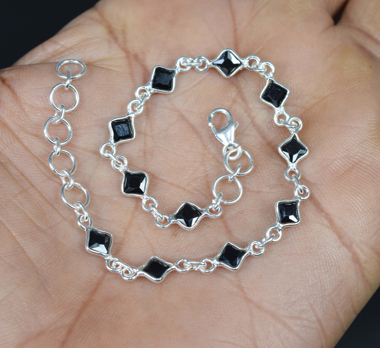 Wholesale 5PC 925 Solid Sterling Silver Faceted Black Onyx Bracelet Lot