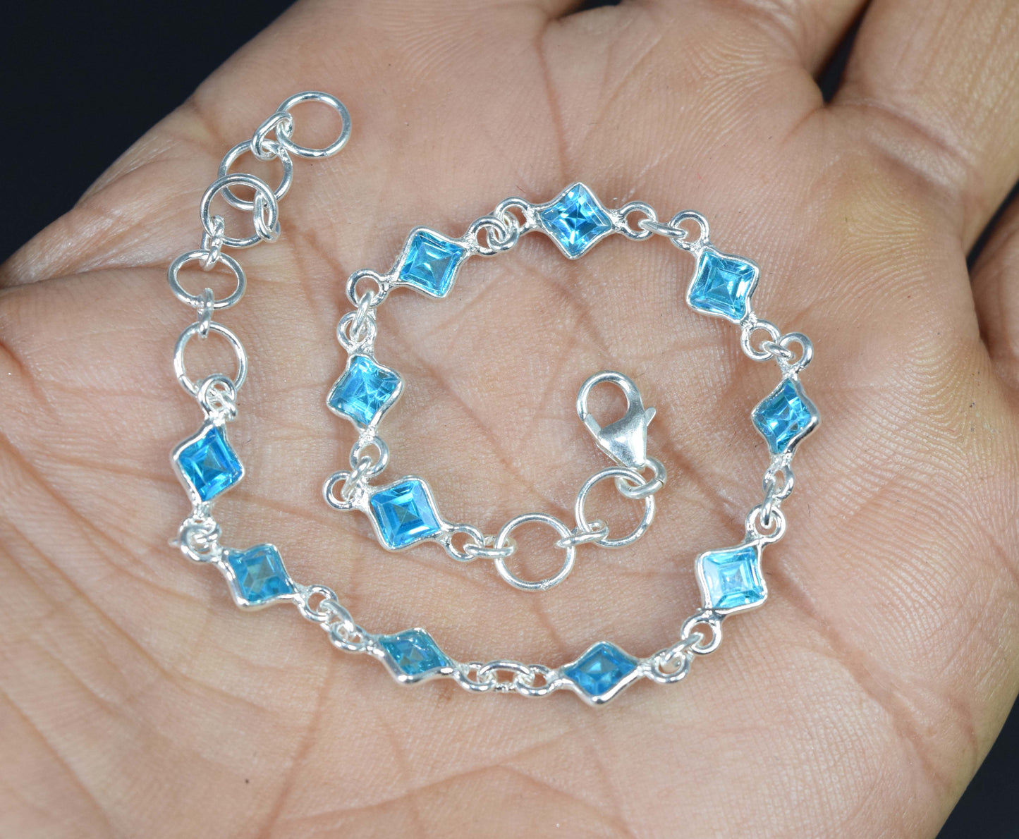 Wholesale 5PC 925 Solid Sterling Silver Faceted Blue Topaz Bracelet Lot