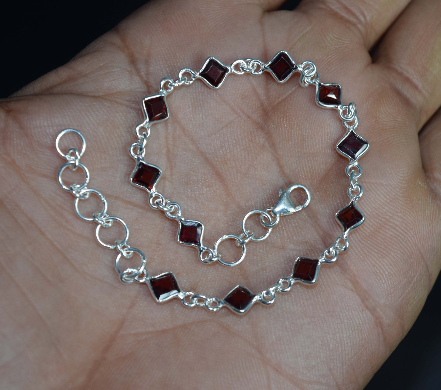 Wholesale 5PC 925 Solid Sterling Silver Faceted Red Garnet Bracelet Lot