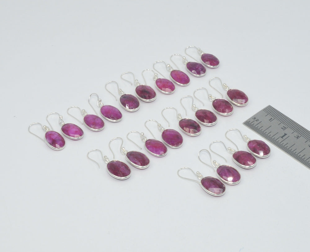 WHOLESALE 11PC 925 STERLING CUT Simulated Ruby HOOK EARRING LOT