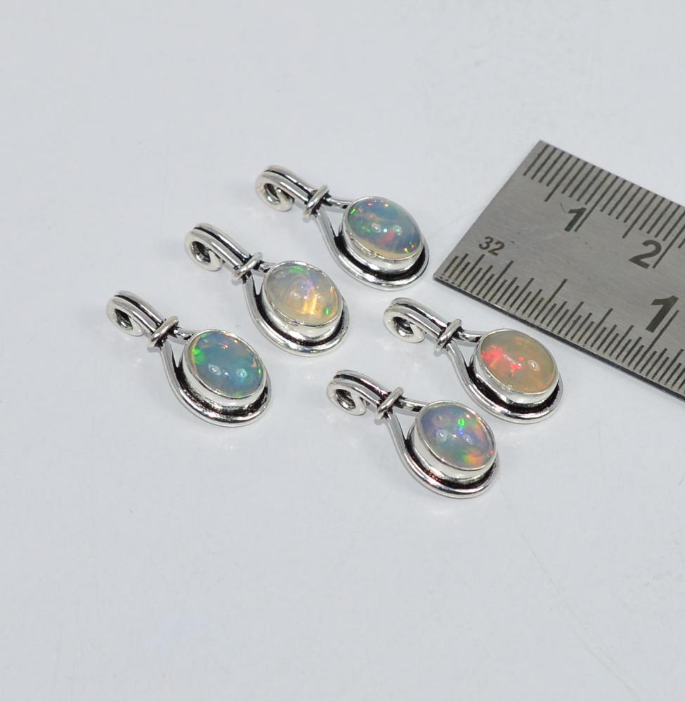 WHOLESALE 5PC 925 SOLID STERLING SILVER NATURAL ETHIOPIAN OPAL PENDANT LOT