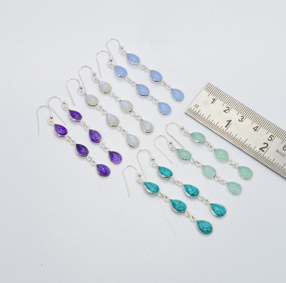 WHOLESALE 5PR 925 SOLID STERLING SILVER TURQUOISE MIX STONE HOOK EARRING LOT